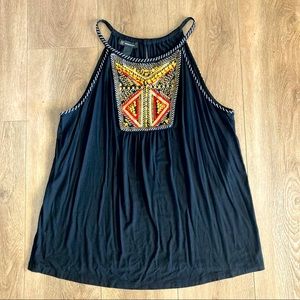 INC Black tribal beaded tank